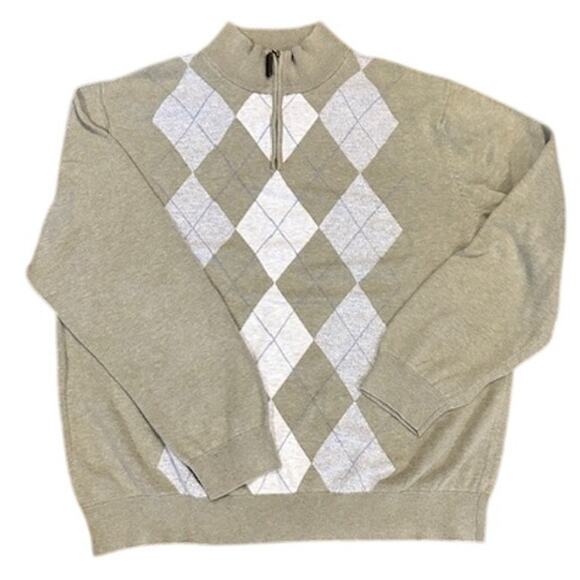 Tasso Elba Men’s Argyle Quarter-Zip Sweater  Size L  100% Cotton – Sage Green - Picture 2 of 4